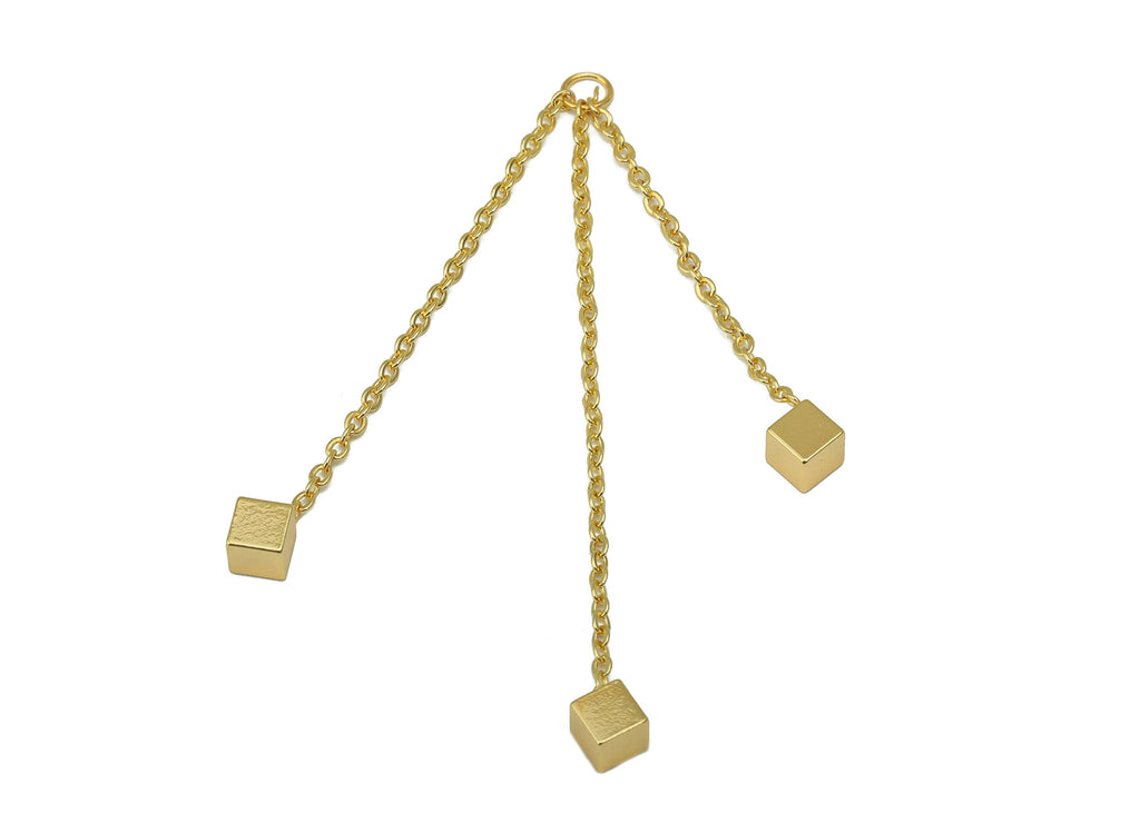 Brass Chain Tassel Charm - Gold Curb Chain Earring With Cube - Brass Tassel Earring Charm - 18k Real Gold Plated - 61x 4 x 0.95mm- RGP6425 - DOMEDBAZAAR