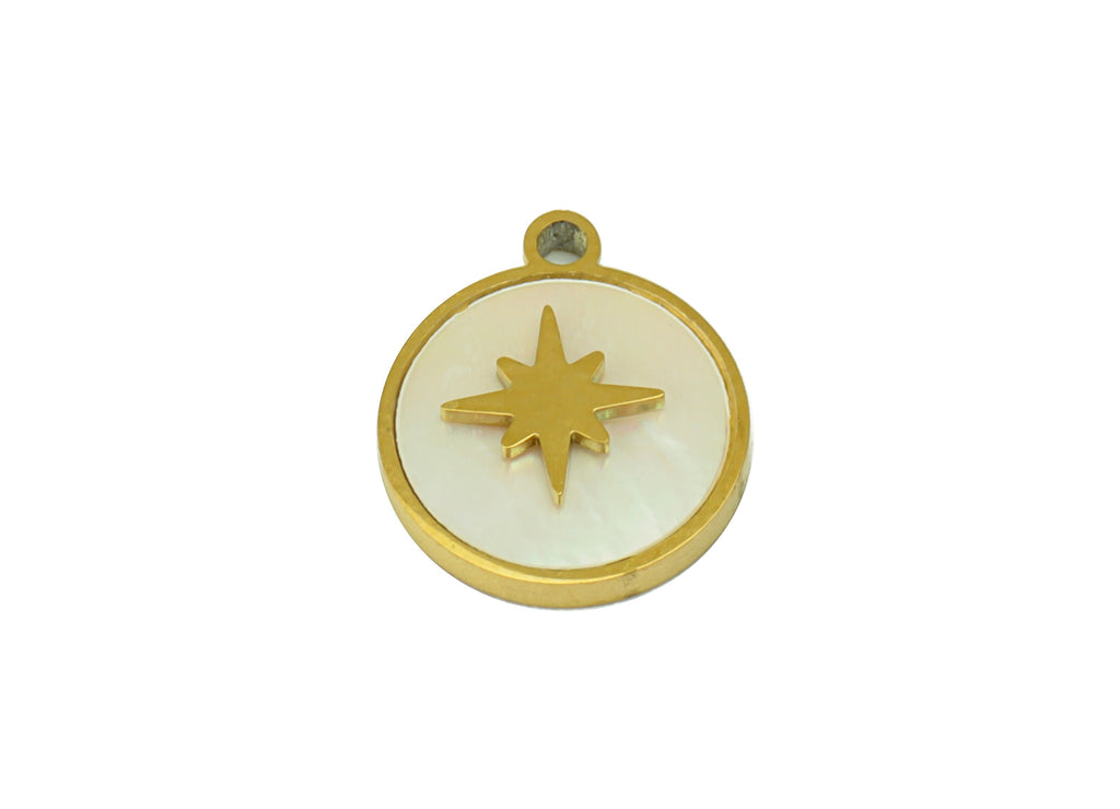 Stainless Steel shell Charm - Round North Star Earring Charm - Shell Pendant - For Necklace - 18K Real Gold Plated - 12x10x1.92mm- RGP6428 - DOMEDBAZAAR