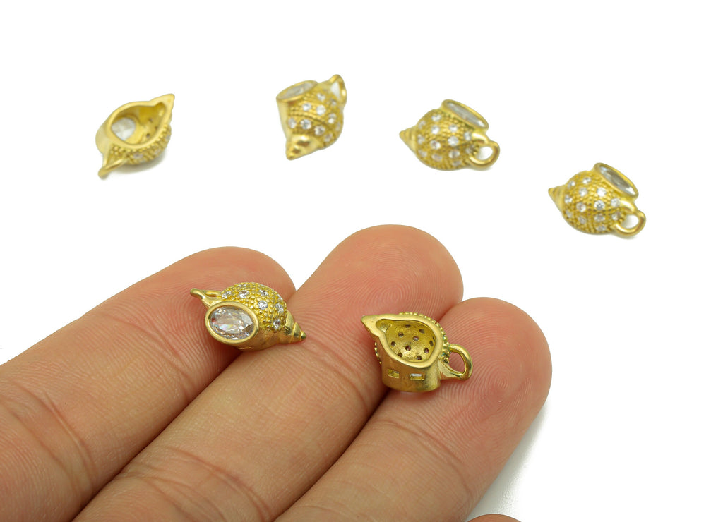 Brass Conch Earring Charm-Raw Brass Seashell Pendant-Whelk Seashell Charm -Cubic Zircon -For Necklace -Jewelry supplies-14 x9 x1.63mm-PP8434 - DOMEDBAZAAR