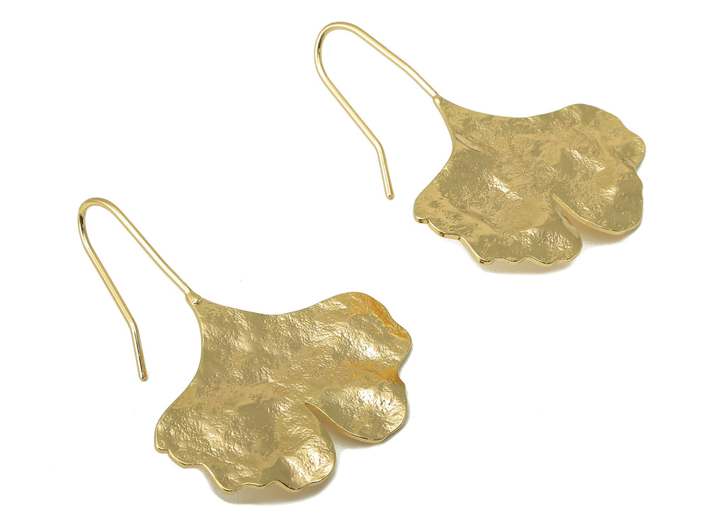 Brass Wires Ginkgo Earring - Brass Ear Leaf Earring -Textured Botanical Earring- 18K Real Gold Plating - 37.34x 29.27x 1.24mm - RGP6077 - DOMEDBAZAAR