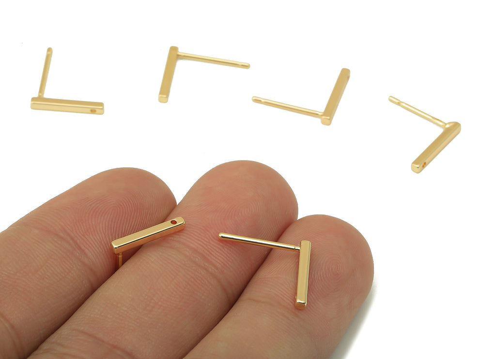 Brass Rectangle Bar Stud Earring - Brass Bar Earring Post - Gold Geometry Bar Earring Post - 18K Real Gold Plating -12x1.57x1.52mm - RGP6112 - DOMEDBAZAAR