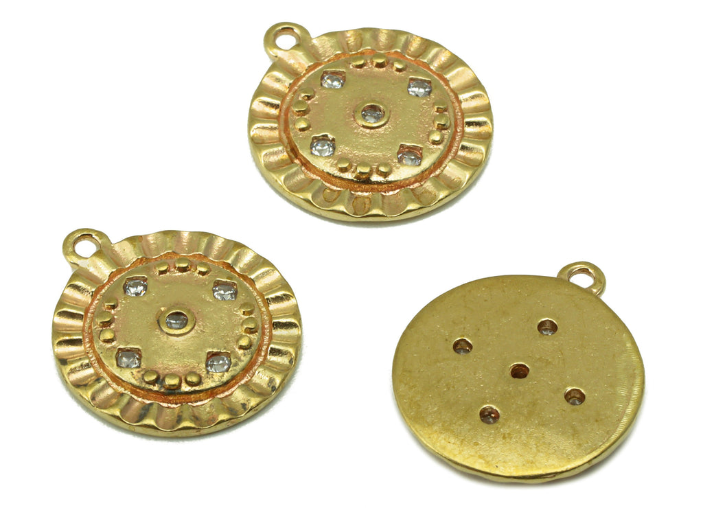 Brass Round Charm - Brass Cubic Zirconia Charm - Lace Dot Earring Charm - For Necklace - CZ Charm - 14.54 x 12.56 x 1.65mm- PP8408 - DOMEDBAZAAR