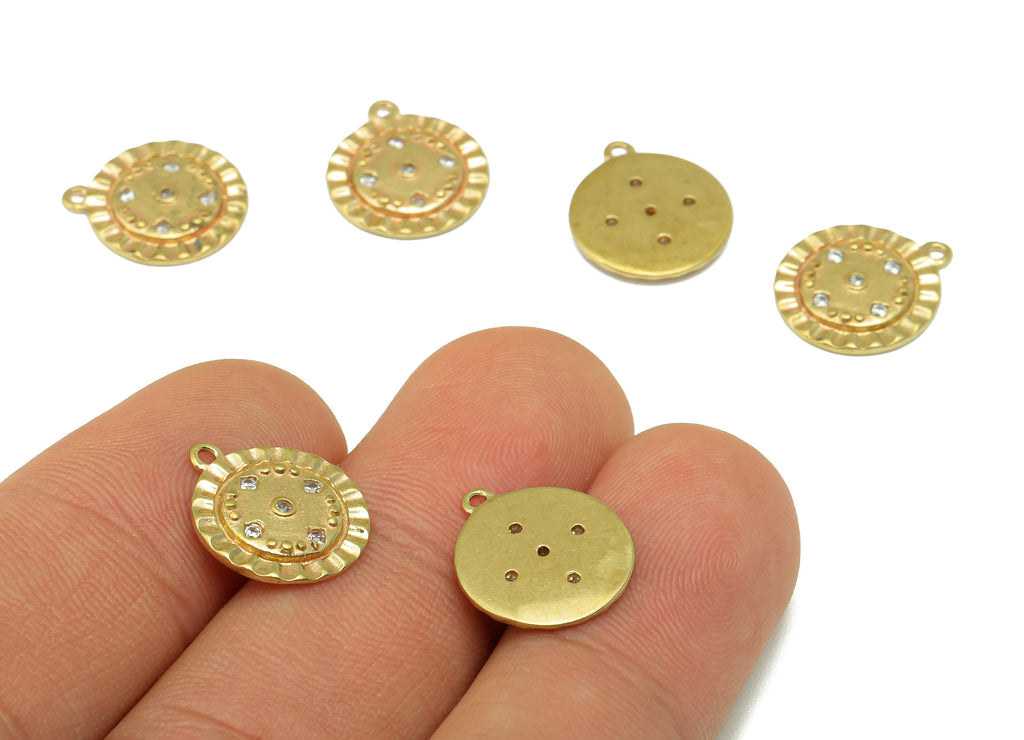 Brass Round Charm - Brass Cubic Zirconia Charm - Lace Dot Earring Charm - For Necklace - CZ Charm - 14.54 x 12.56 x 1.65mm- PP8408 - DOMEDBAZAAR