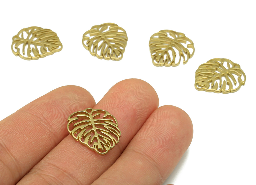 Brass Monstera Charm - Brass Leaf Earring Charm - Botanical Earring Charm - For Necklace - 19.12 x 16.76 x 1.6mm- PP8506 - DOMEDBAZAAR