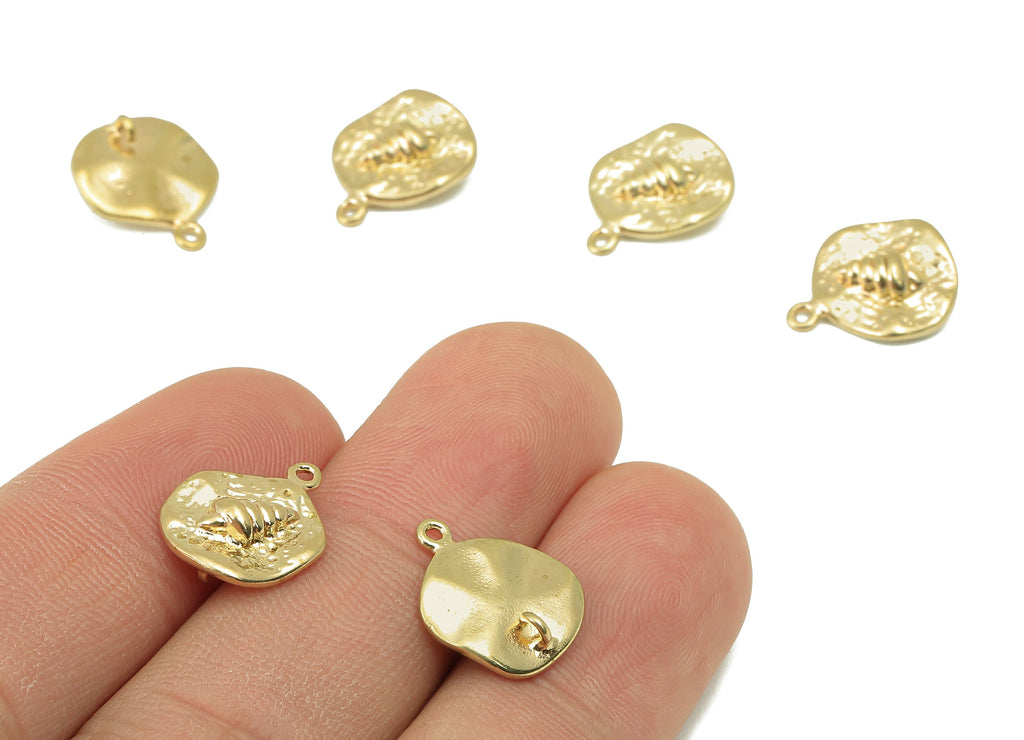 Brass Round Earring Charm-Raw Brass Bent Round Pendant-Whelk Seashell Charm-DIY Jewelry Making Supplies-14x12x 3.43mm-PP8278 - DOMEDBAZAAR
