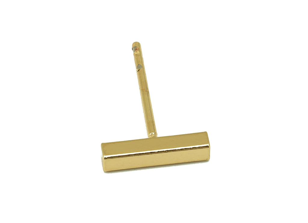 Brass Mini Bar Stud Earring - Rectangle Bar Earring - T Letter Ear Stud- Flat Bar Earring Post -18K Real Gold Plated - 10x2x2mm-RGP5926G - DOMEDBAZAAR