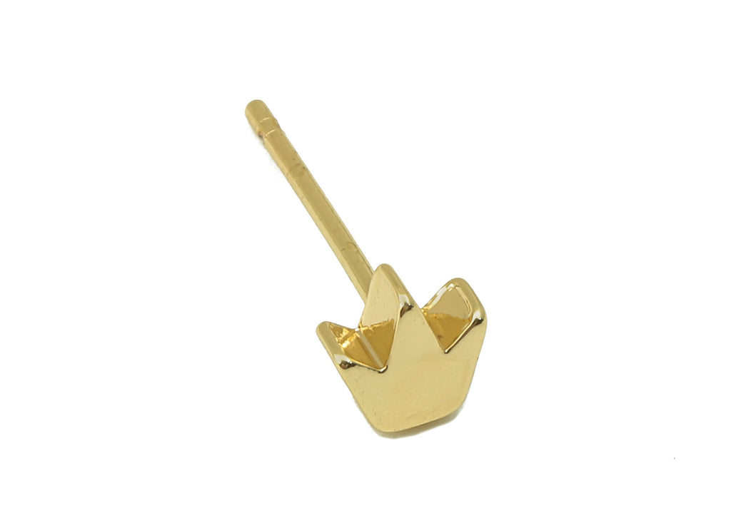 Brass Crown Earring Stud - Cubic Mini Crown Earring Post -18K Real Gold Plated - Jewelry Supplies-Earring Findings-6x5x2mm-RGP5930G - DOMEDBAZAAR
