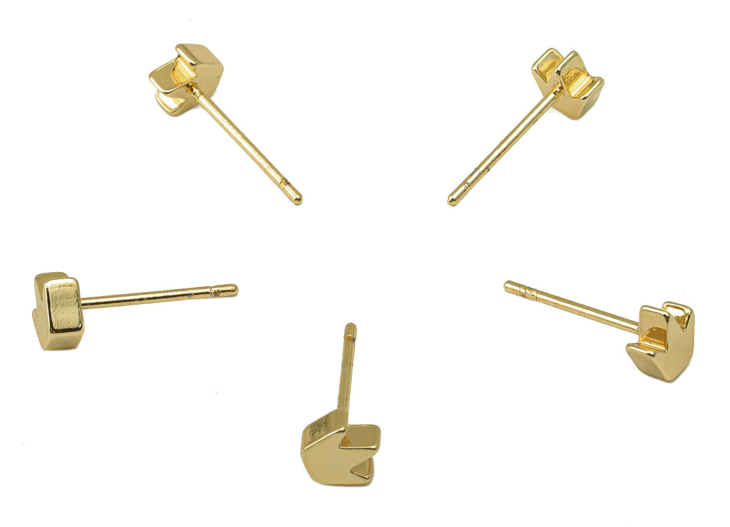 Brass Crown Earring Stud - Cubic Mini Crown Earring Post -18K Real Gold Plated - Jewelry Supplies-Earring Findings-6x5x2mm-RGP5930G - DOMEDBAZAAR