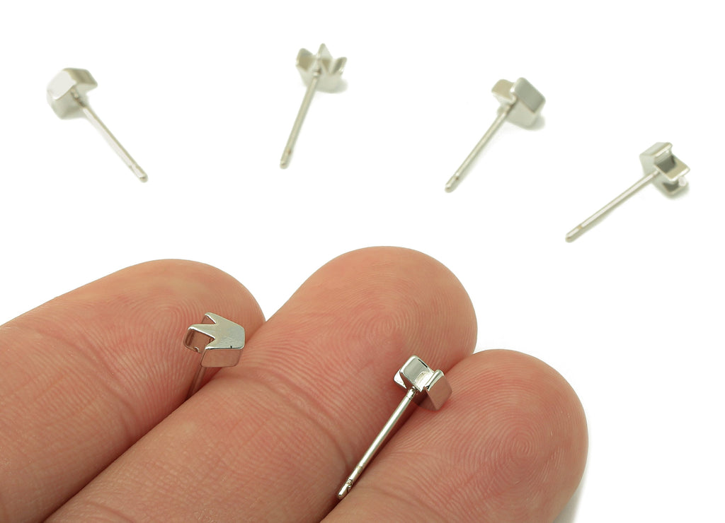 Silver Crown Earring Stud - Cubic Mini Crown Earring Post -18K Real White Gold Plated - Jewelry Supplies-Earring Findings-6x5x2mm-RGP5930S - DOMEDBAZAAR