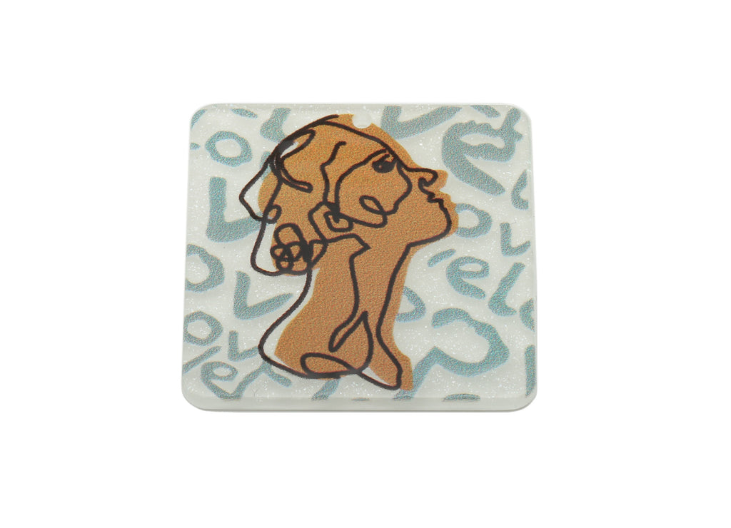 Square Acrylic Charm - Yellow Portrait Pendant Charm – Square Earring Charm – DIY Jewelry Making Supplies -34 x 34 x 2.02mm - AC2594 - DOMEDBAZAAR