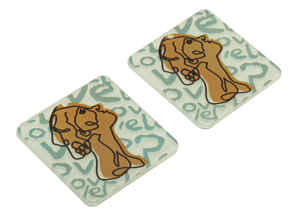 Square Acrylic Charm - Yellow Portrait Pendant Charm – Square Earring Charm – DIY Jewelry Making Supplies -34 x 34 x 2.02mm - AC2594 - DOMEDBAZAAR