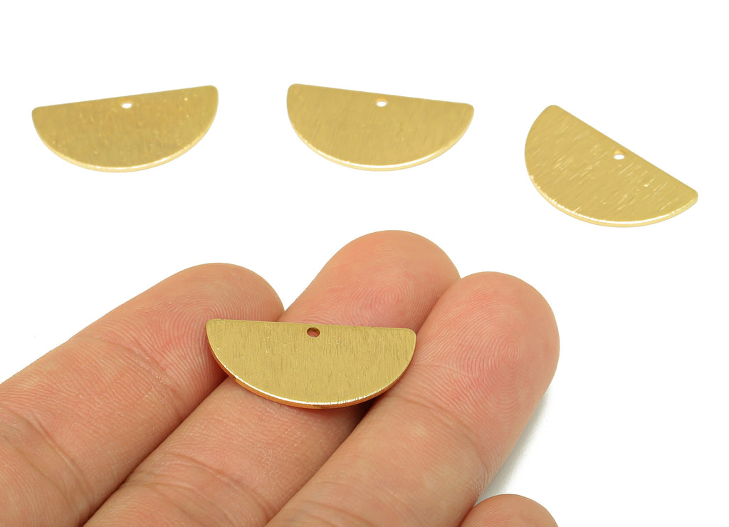 Brass Semi Circle Earring Charms - Brass Half Moon Pendant - Textured Brass For Necklace - 18k Real Gold Plated -24x13x 0.82mm - RGP4349 - DOMEDBAZAAR