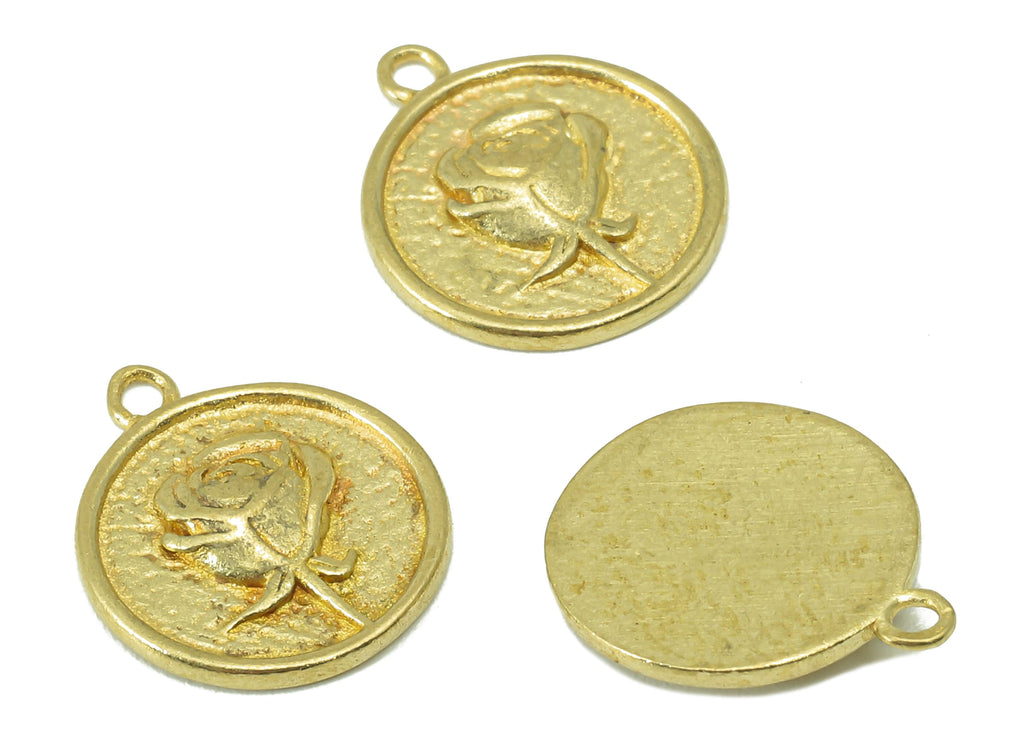 Brass Round Rose  Earrings Charm - Raw Brass Bent Round Rose Pendant  - Flower Charm-Botanical Charm-For Necklace -15 x 12x 1.92mm-PP8348 - DOMEDBAZAAR