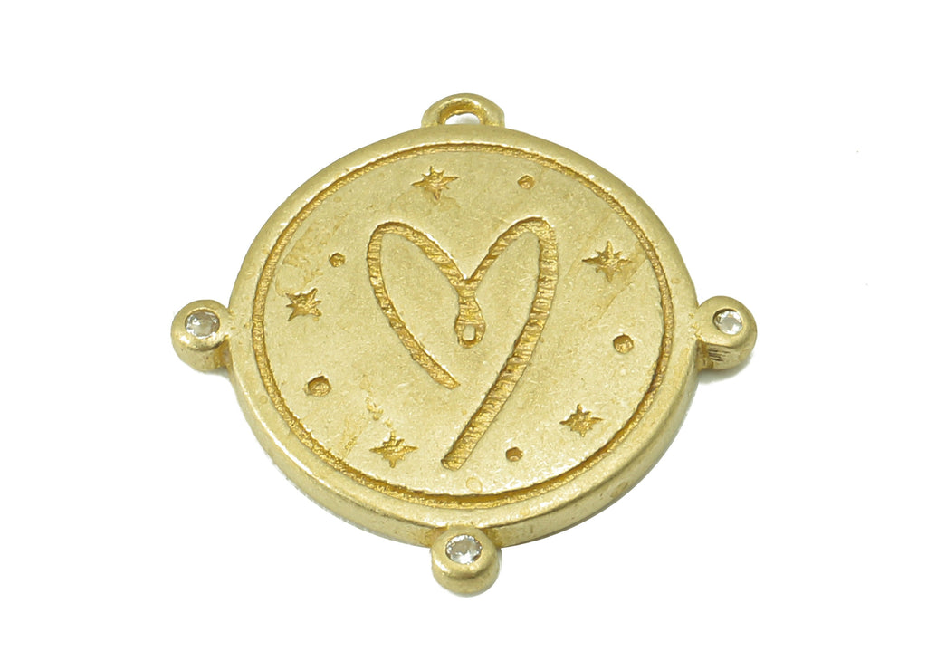 Brass Round Earring Charm- Raw Brass Heart Pendant-Heart Charm-Cubic Zircon -For Jewelry Supplies-18 x 18x 2.07mm-PP8284 - DOMEDBAZAAR