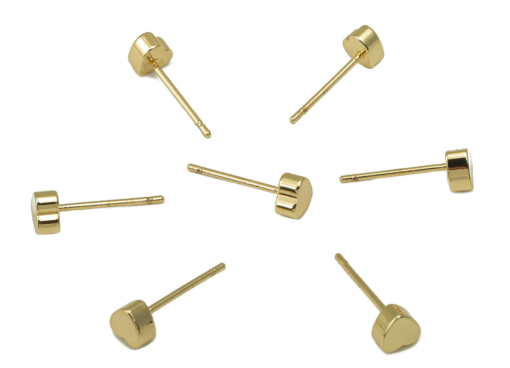 Brass Heart Earring Stud - Heart Pad Earring Post - 18K Real Gold Plated -Cubic Ear Stud-Jewely Findings- 5x5x3mm- RGP5935G - DOMEDBAZAAR