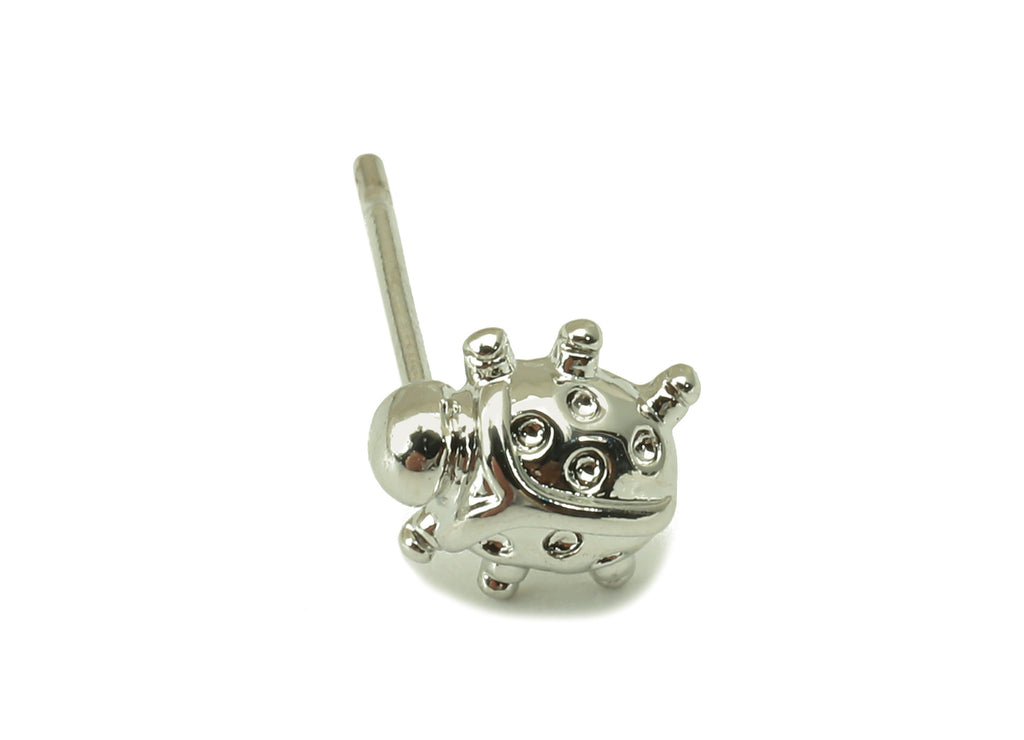 Silver Ladybug Earring Stud - Animal Earring Post - 18K Real White Gold Plated -Surgical Stud-Jewely Findings -7x7x3mm- RGP5936S - DOMEDBAZAAR