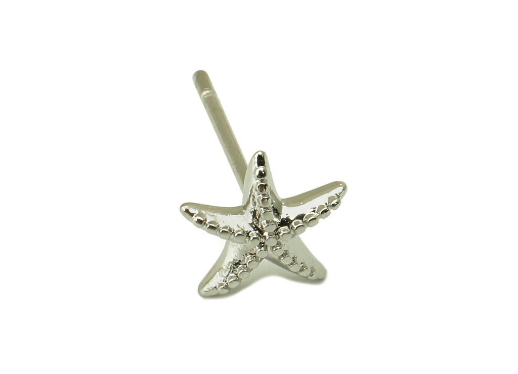 Silver Starfish Earring Stud - Ocean Star Earring Post - 18K Real White Gold Plated -Surgical Stud-Jewely Findings-7x7x2mm- RGP5937S - DOMEDBAZAAR
