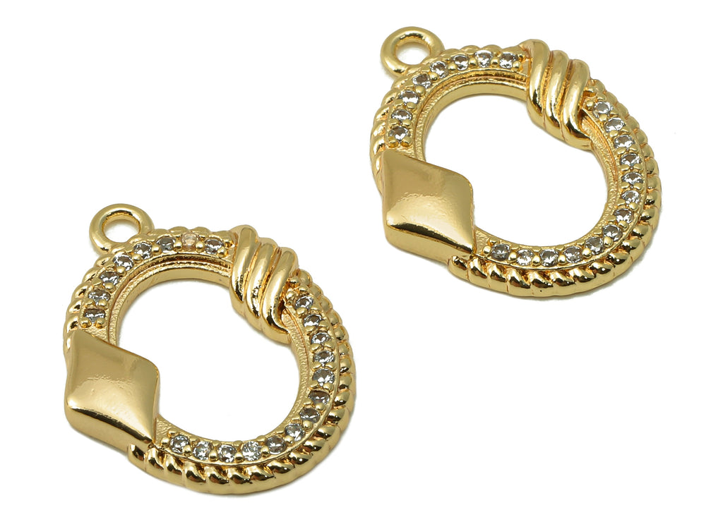 Brass Oval Earring Charm - Brass Cubic Zircon Pendant - CZ Gold Hollow Oval Earring - 18K Real Gold Plated - 17.9 x 13.64x 2.22mm-RGP6641 - DOMEDBAZAAR