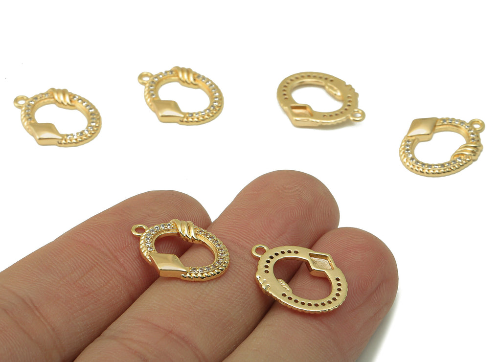 Brass Oval Earring Charm - Brass Cubic Zircon Pendant - CZ Gold Hollow Oval Earring - 18K Real Gold Plated - 17.9 x 13.64x 2.22mm-RGP6641 - DOMEDBAZAAR
