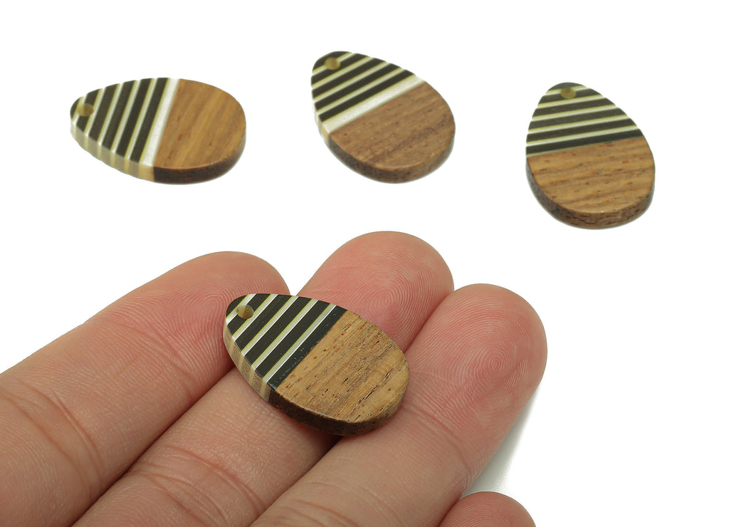 Mahogany Wood Earring Charms - Resin Teardrop Pendant - Wood Resin Drop Charm - Jewelry Supplies - 24.63 x 17.22 x 3.38mm- BB1309 - DOMEDBAZAAR
