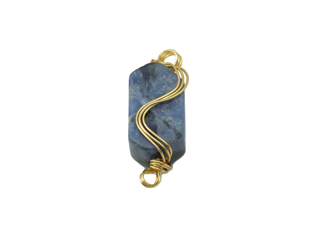 Vein Stone Earring Charms - Brass Wire Wrapped Pendant - Blue Vein Stone - Natural Stone Connector - Gold Tone Plated –19.6x7x 5.56mm–NS1892 - DOMEDBAZAAR