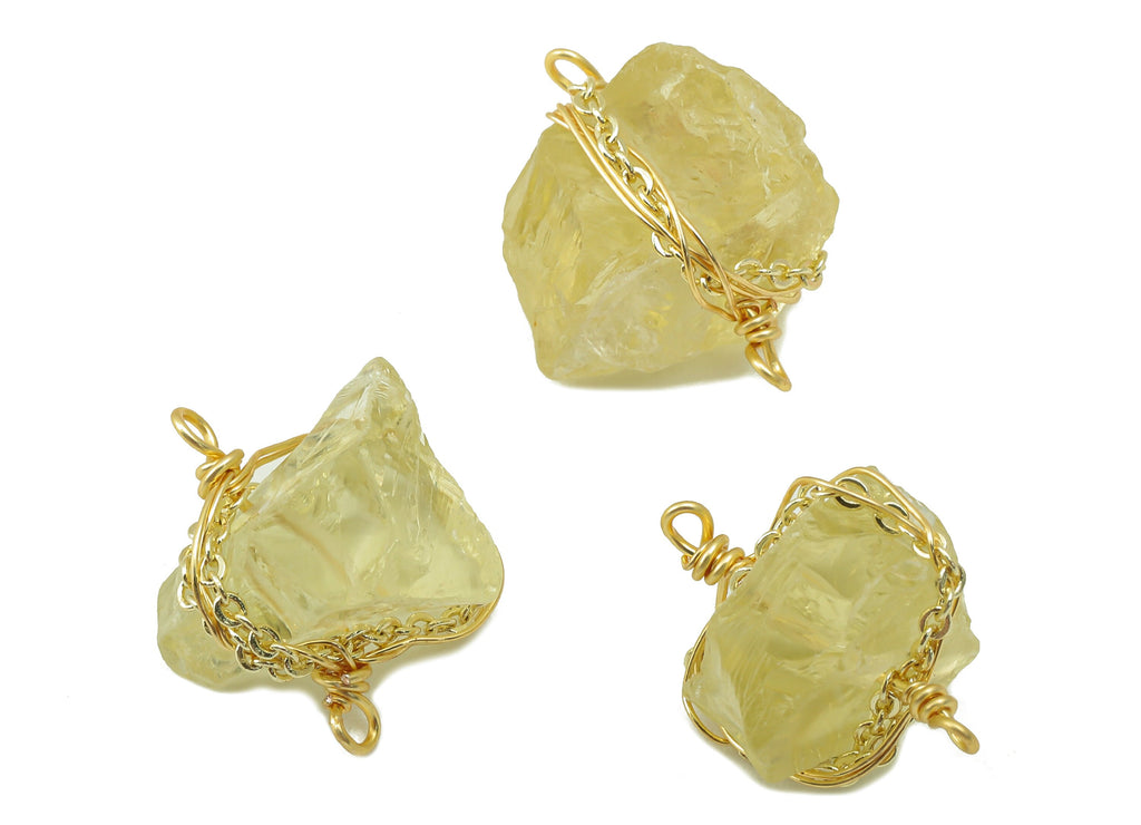 citrine Earring Charm - Brass Wire Wrapped Pendant - Crystal Healing - Natural Stone Connector- Gold Tone Plated -13x 16.88 x 9.53mm-NS1893E - DOMEDBAZAAR