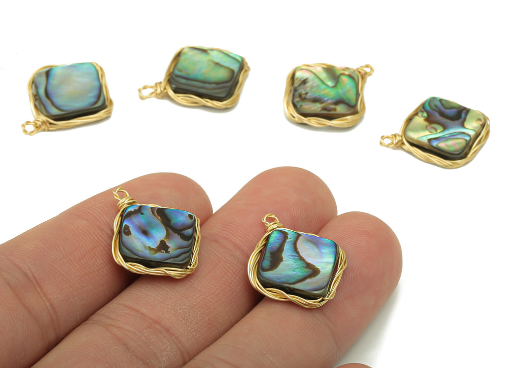 Abalone Earring Charm - Brass Abalone Pendant - Abalone Shell Charm - Square Natural Stone - Gold Tone Plated -21.13x 17.25 x 3.28mm-NS1899 - DOMEDBAZAAR