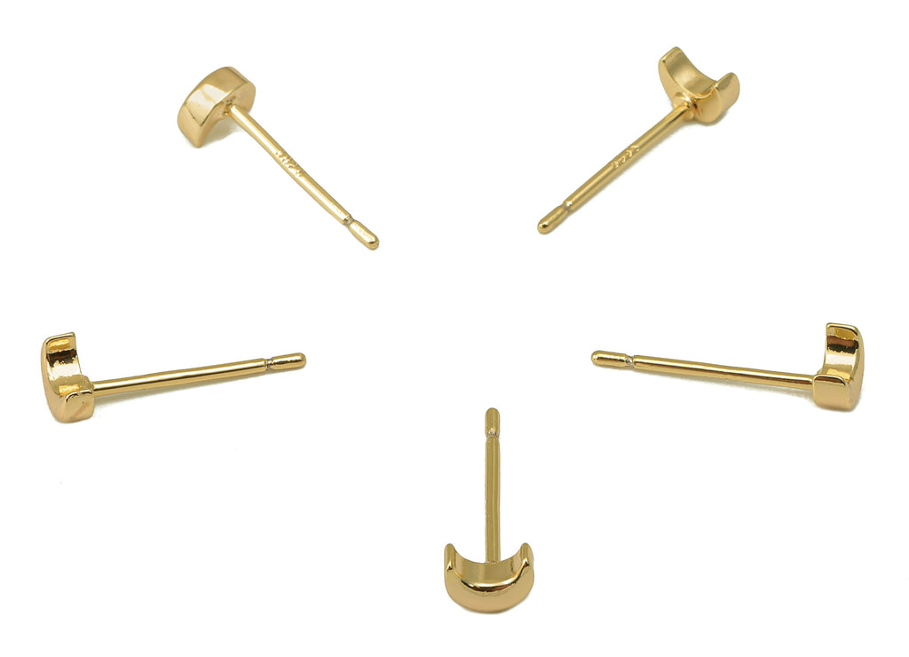 Brass Mini Crescent Earrings Stud -Thick Semi Moon Earring Post - Stud Earring - 18k real gold-plated brass-4x5x2mm- RGP6162 - DOMEDBAZAAR