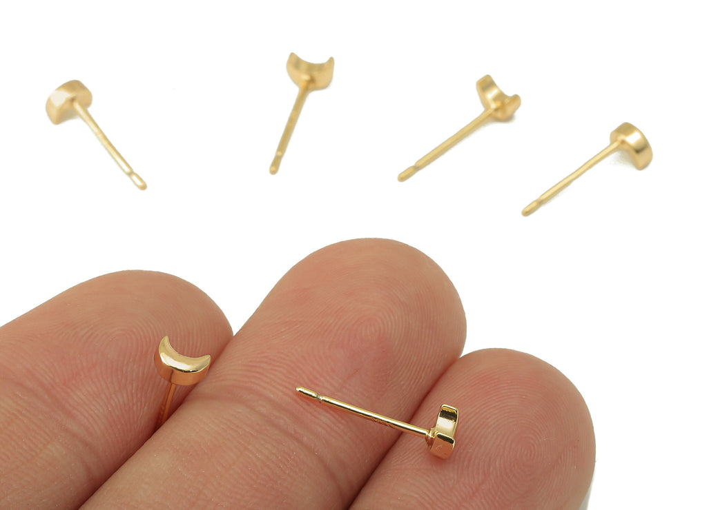 Brass Mini Crescent Earrings Stud -Thick Semi Moon Earring Post - Stud Earring - 18k real gold-plated brass-4x5x2mm- RGP6162 - DOMEDBAZAAR