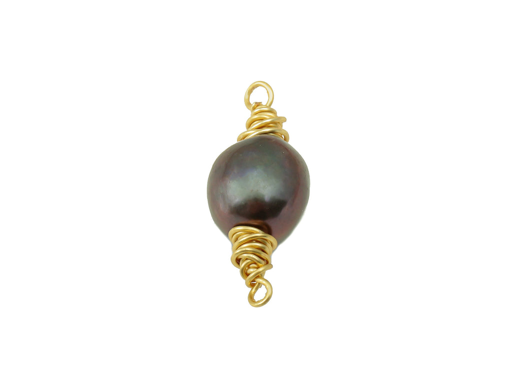 Pearl Earring Charm - black pearl Connector - black pearl Earring Charm -Black Natural Stone - Gold Tone Plated -25.82 x 8.6 x 8.64mm-NS1902 - DOMEDBAZAAR