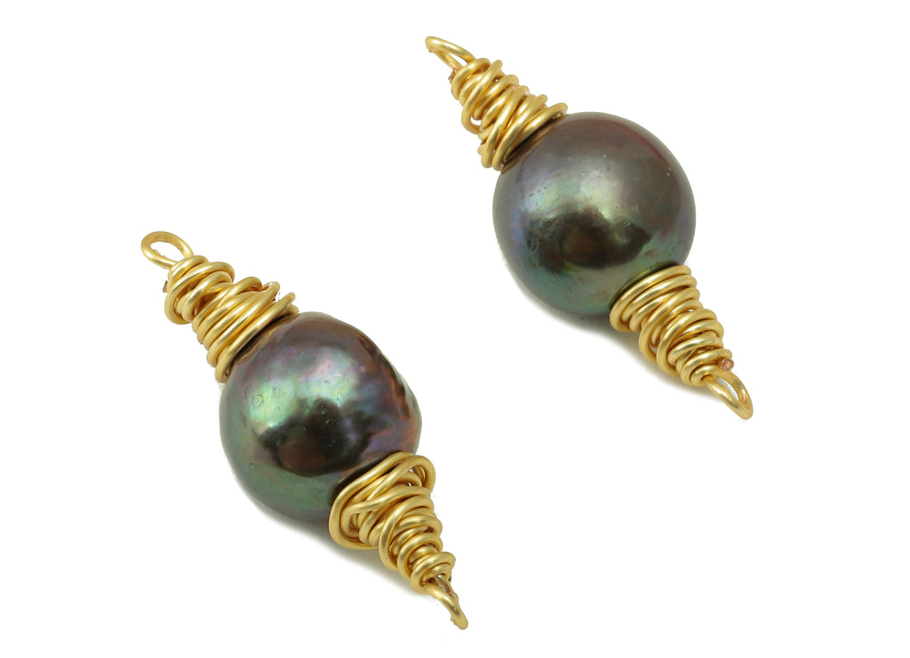 Pearl Earring Charm - black pearl Connector - black pearl Earring Charm -Black Natural Stone - Gold Tone Plated -25.82 x 8.6 x 8.64mm-NS1902 - DOMEDBAZAAR