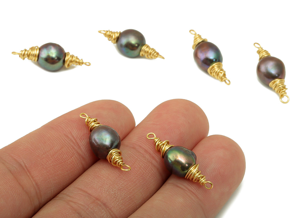 Pearl Earring Charm - black pearl Connector - black pearl Earring Charm -Black Natural Stone - Gold Tone Plated -25.82 x 8.6 x 8.64mm-NS1902 - DOMEDBAZAAR