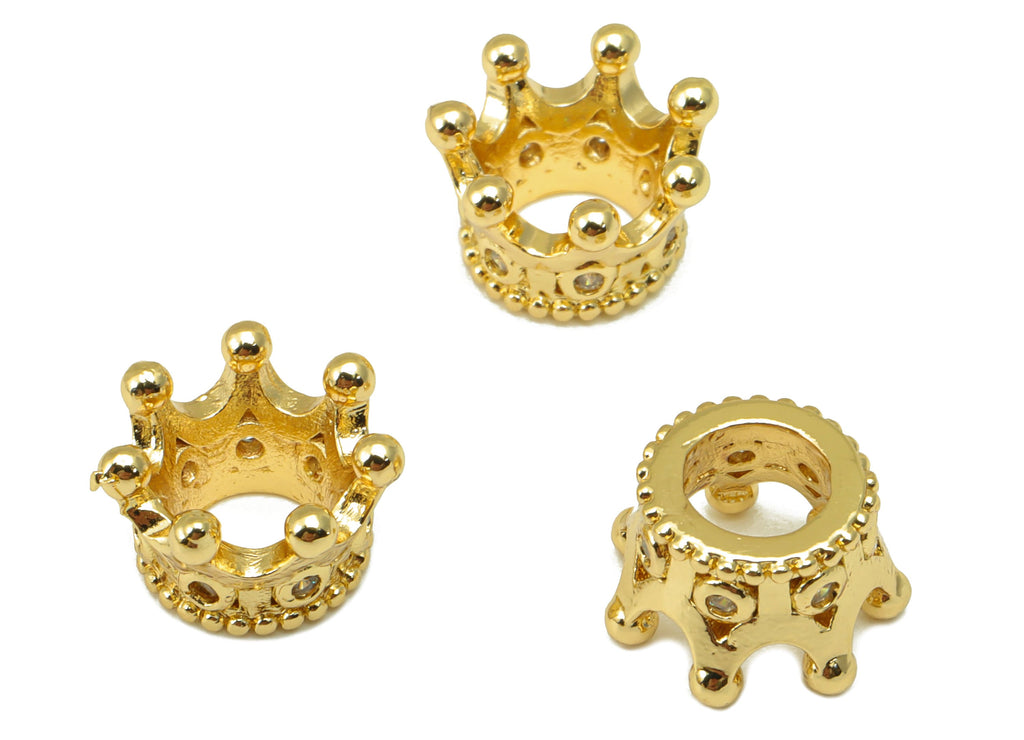 Brass Crown Bead - Brass Cubic Zirconia Hollow Pendant - CZ Crown For Necklace Spacer - 18K Real Gold Plated -11.56x7.28x 1.58mm - RGP6677 - DOMEDBAZAAR