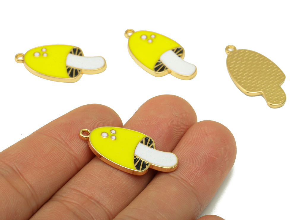 Alloy Mushroom Charms - Zinc Alloy Yellow Mushroom Earring - Bracelet Pendant - Enamel Pendant - Gold Tone Plated - 28.8x15x 1.97mm- ZZ2033 - DOMEDBAZAAR