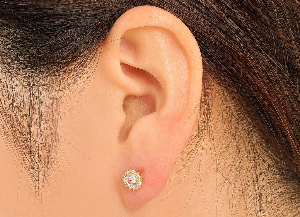 Brass Round Flower Earring Stud - Cubic Zirconia Eyes Sunflower Earring Post- 18K Real Gold Plated -CZ Earring Findings- 7x7x3mm- RGP6195 - DOMEDBAZAAR