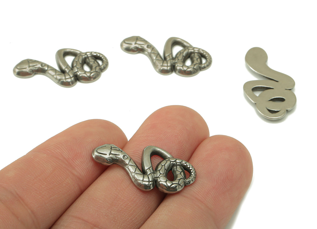 Stainless Steel Snake Earring Charms - Stainless Steel Snake - 304 Stainless Steel- Steel Textured Animal Charm - 34.83x18.26x2.4mm - SS1422 - DOMEDBAZAAR