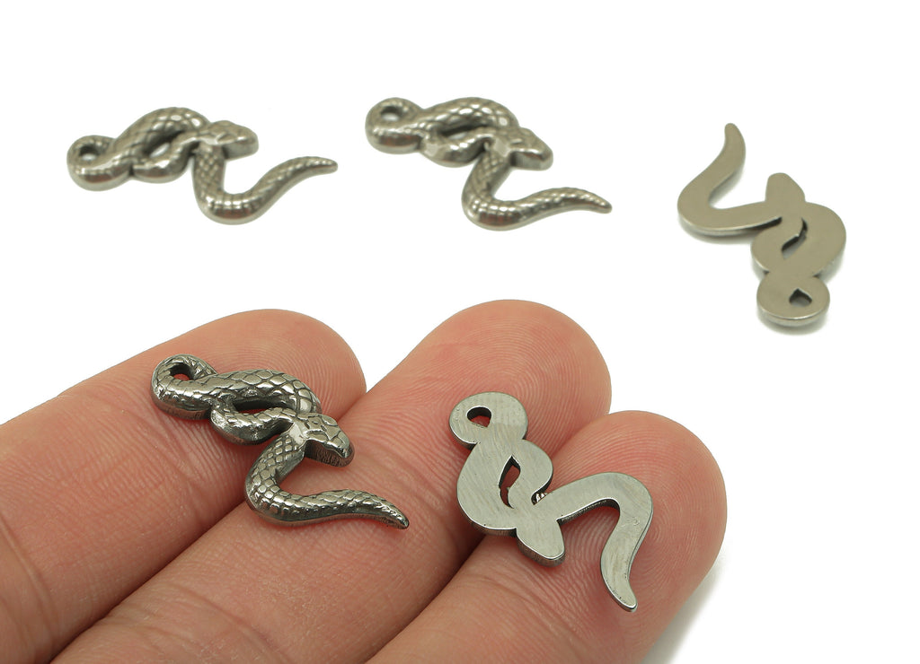Stainless Steel Snake Earring Charms - Steel Cross Snake -Stainless Steel Snake - Steel Textured Animal Charm -24.54x 10.2 x 2.07mm - SS1432 - DOMEDBAZAAR