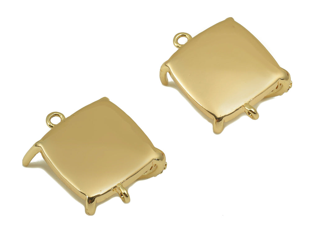 Brass Square Earring - Brass Cubic Zircon Prong Setting - CZ 4-Prong Setting - For Bracelet - Jewelry Supplies - 15.77x12.1x1.76mm - RGP6603 - DOMEDBAZAAR