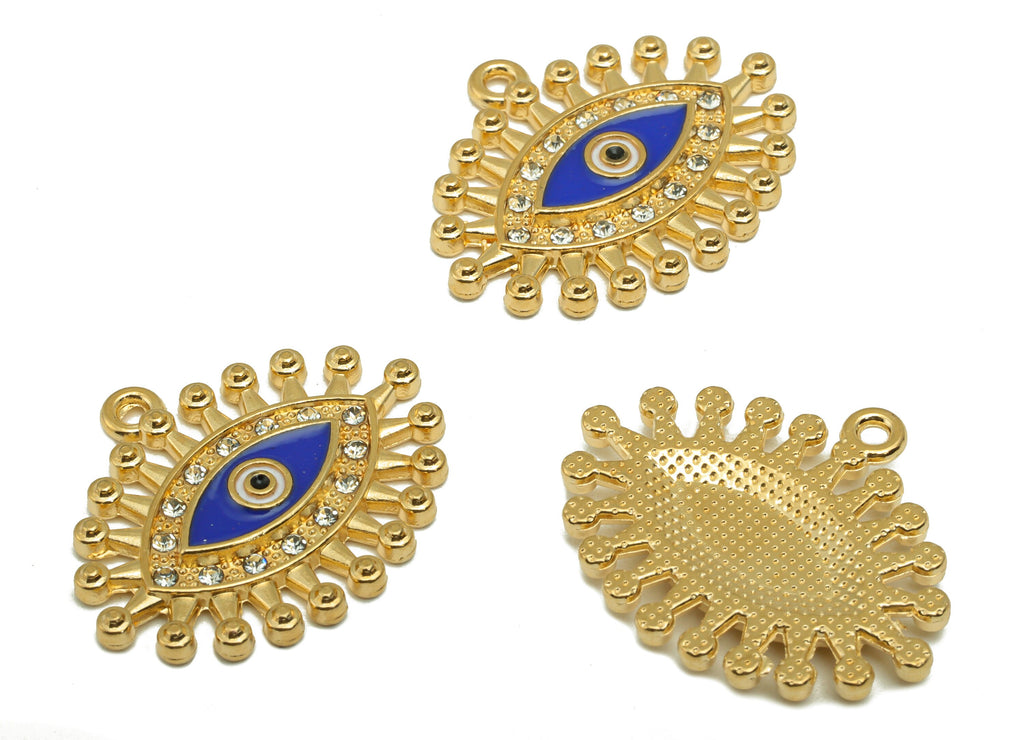 Brass Eye Earring Charms - Raw Brass Enamel Cubic Zirconia Pendant - Brass Eye Pendant - Jewelry Making Supplies - 9.7x9.95x2.69mm - PP8394 - DOMEDBAZAAR