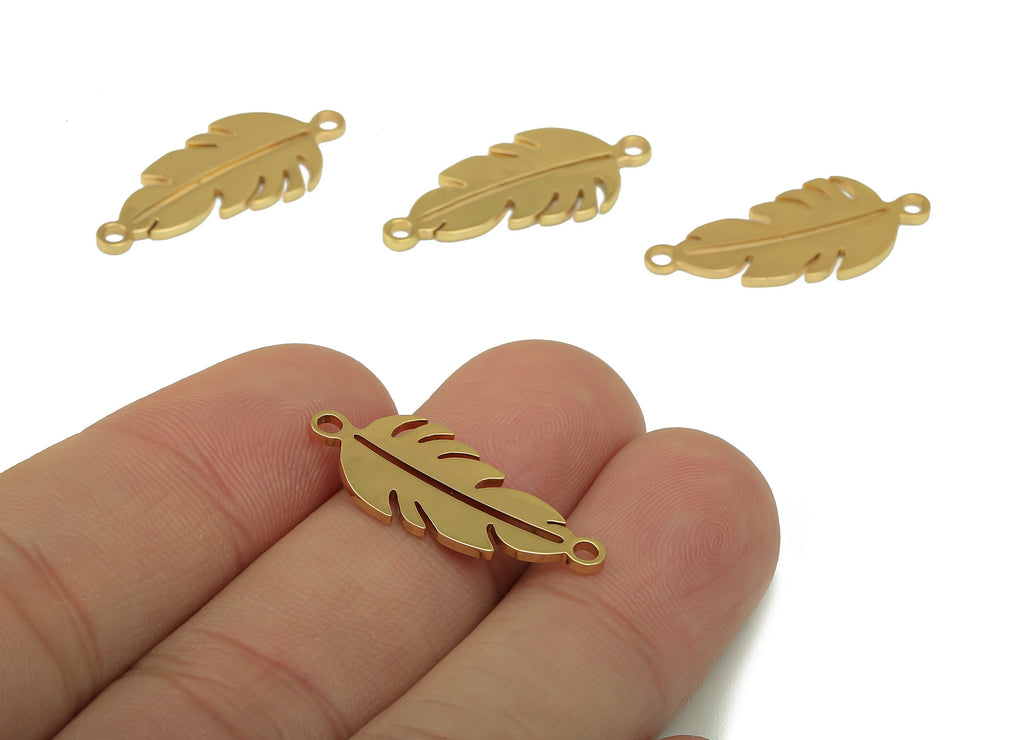 Stainless Steel Leaf Earring - SS Bracelet Connector - For Bracelet - 18K Real Gold Plated stainless steel-Jewelry Making-26x11x1mm-RGP6627G - DOMEDBAZAAR