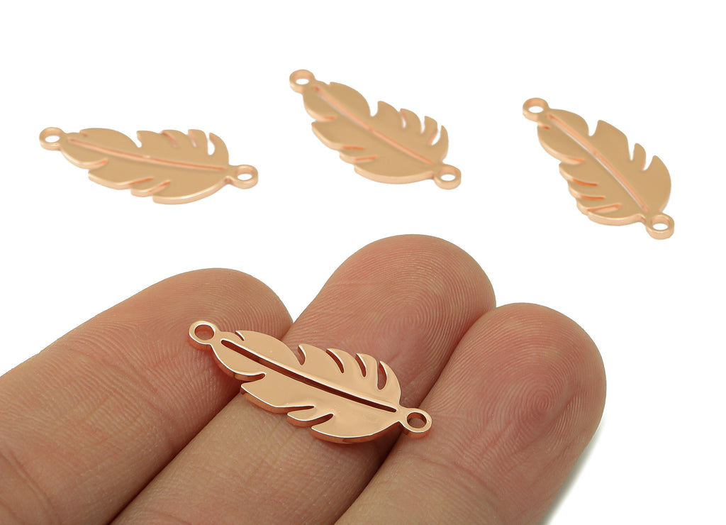 Stainless Steel Leaf Earring - SS Bracelet Connector - For Bracelet - 18K Rose Gold Plated stainless steel-Jewelry Making-26x11x1mm-RGP6627R - DOMEDBAZAAR