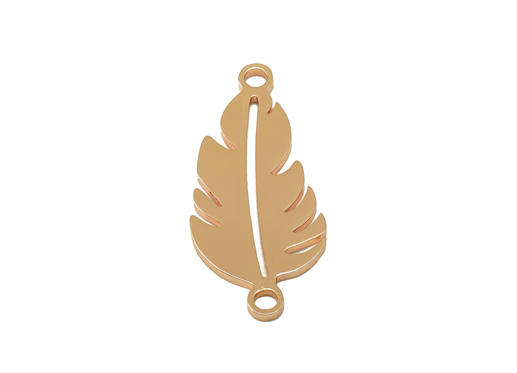 Stainless Steel Leaf Earring - SS Bracelet Connector - For Bracelet - 18K Rose Gold Plated stainless steel-Jewelry Making-26x11x1mm-RGP6627R - DOMEDBAZAAR