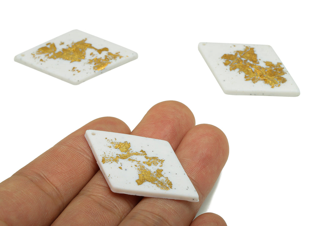 Polymer Clay Diamond Earring Charms - Polymer Clay Gold Foil Pendant - Earring Findings - Jewelry Handmade -42.79x 28.81 x 3.22mm- PC2266 - DOMEDBAZAAR