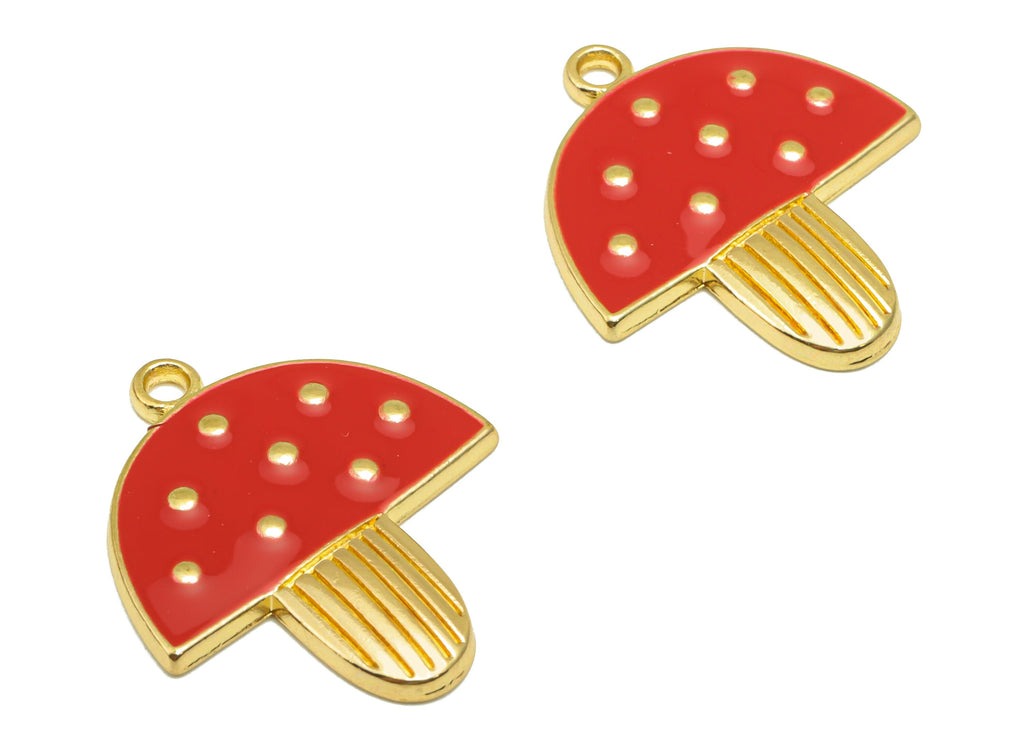 Alloy Mushroom Charms - Zinc Alloy Red Enamel Earring - Bracelet Pendant -For Necklace - Gold Tone Plated - 23.59 x 20.6 x 1.84mm- ZZ2030 - DOMEDBAZAAR