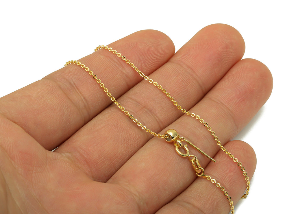 Brass Cable Chain - Finished Cable Chain - 48cm Flat Cable Chain - 18K Real Gold Plated Brass - Cable Chain - 5.71x 7.64x 0.94mm - RGP6434 - DOMEDBAZAAR