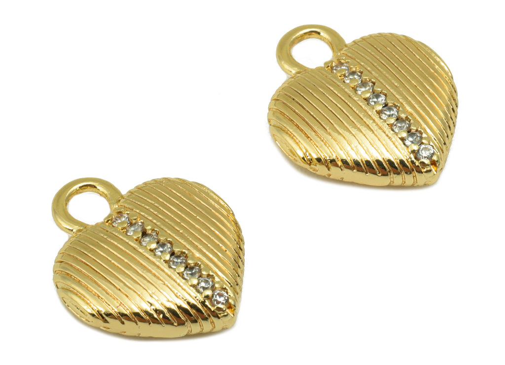 Brass Heart Charm - Brass Line Heart Charm - Textured Cubic Zircon Charm For Pendant - For Necklace -18K Real Gold Plated-15x12x4mm- RGP6400 - DOMEDBAZAAR