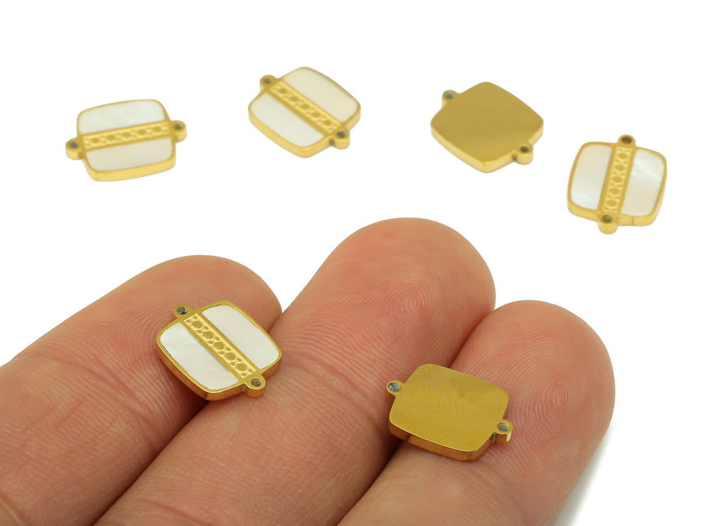Stainless Steel shell - Oval Square Connector - Shell Bracelet Connector - For Necklace - 18K Real Gold Plated - 13 x 9.72 x 1.4mm- RGP6427 - DOMEDBAZAAR
