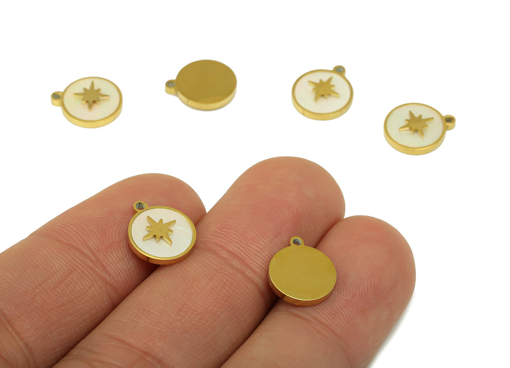 Stainless Steel shell Charm - Round North Star Earring Charm - Shell Pendant - For Necklace - 18K Real Gold Plated - 12x10x1.92mm- RGP6428 - DOMEDBAZAAR