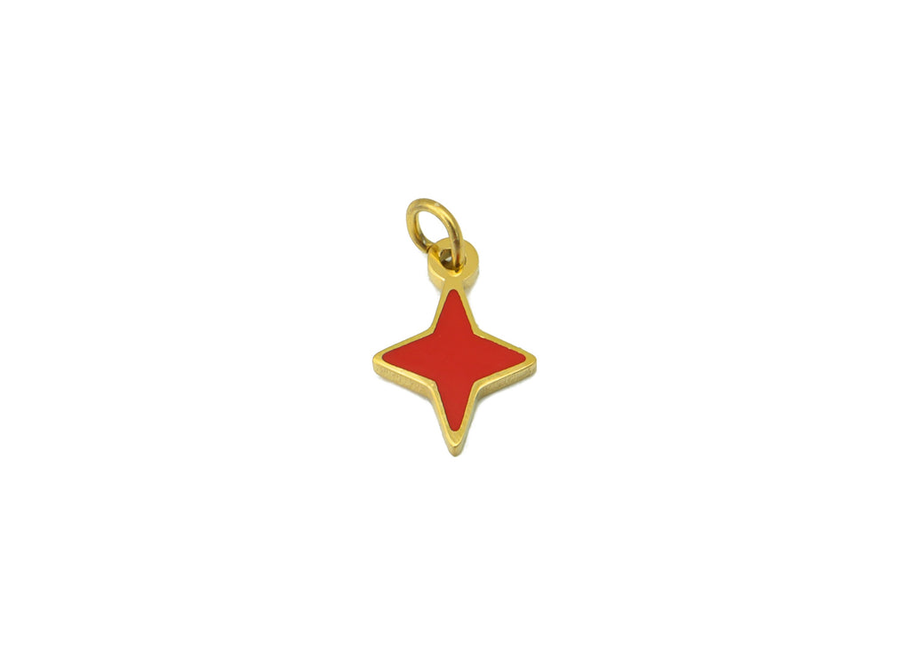 Stainless Steel Star Earring Charm - Red Enamel Pendant - Star Bracelet Charm - For Necklace - 18k Real Gold Plated - 11x5.87x1mm- RGP6430 - DOMEDBAZAAR