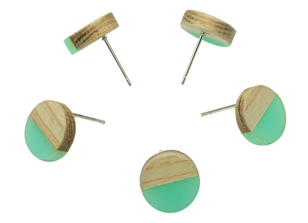 Redwood Resin Round Earring Stud -Redwood Light Green Resin Circle Earring Post - 316 Stainless Steel Stud - 12x12.15x 3.18mm - BB1310A - DOMEDBAZAAR